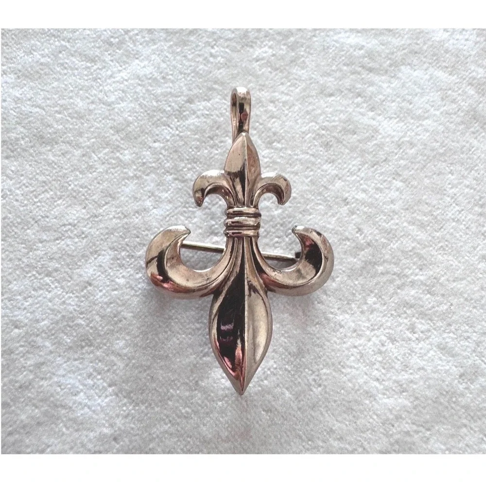 Vintage 12K RGP Gold Filled Fleur De Lis Brooch Pendant Convertible Pin